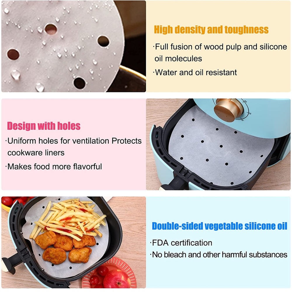 ✅3/$18 🆕Air Fryer Liners 8.5inch Unbleached Perforated  for Baking, steamer, 50…